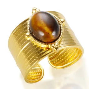 C-shaped Open Ring Natural Tiger Eye Stone Ring