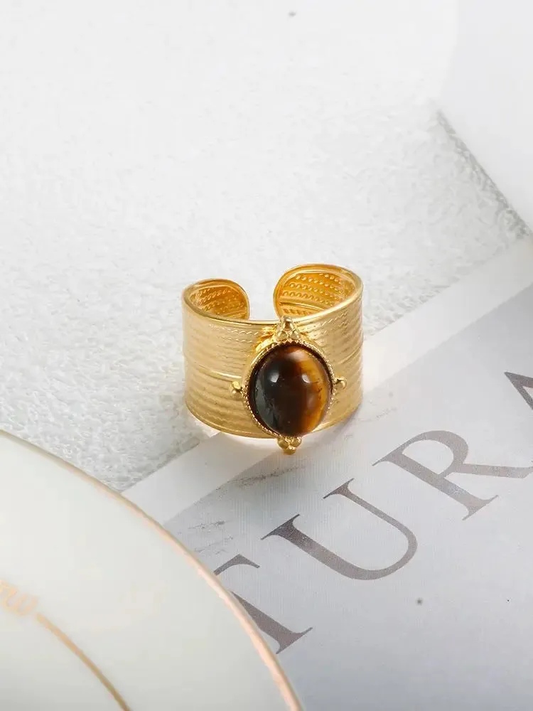 C-shaped Open Ring Natural Tiger Eye Stone Ring