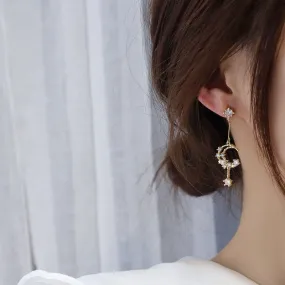 Chic Rhinestone Moon Phase Dangle Earrings