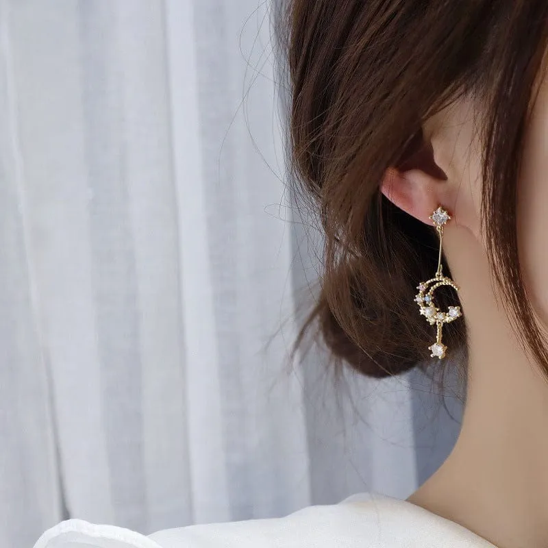 Chic Rhinestone Moon Phase Dangle Earrings