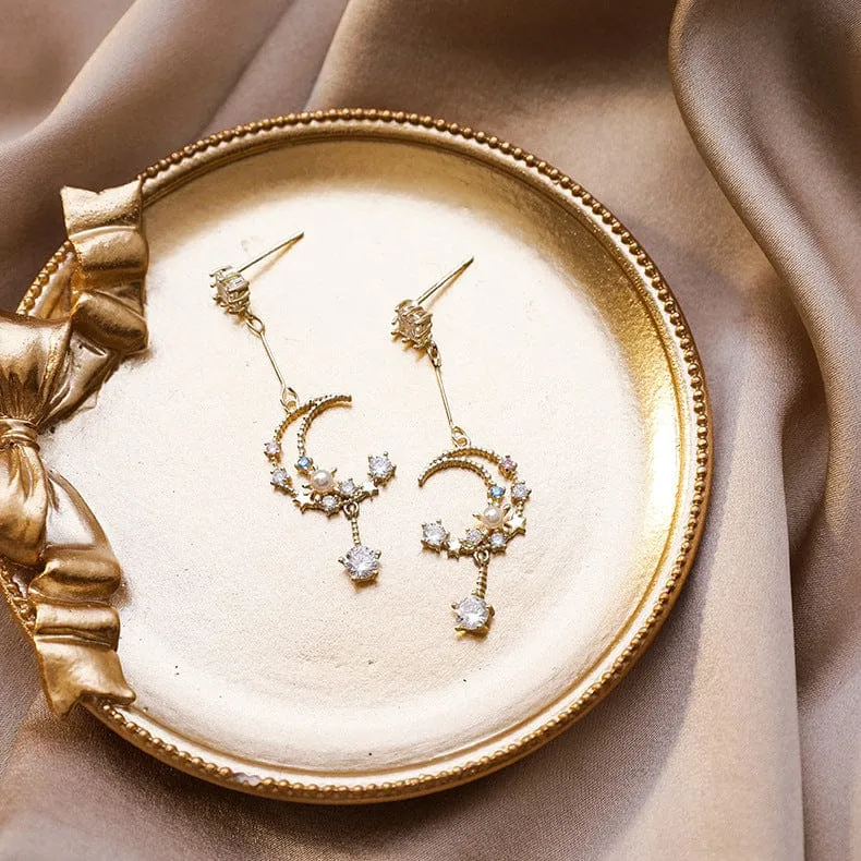 Chic Rhinestone Moon Phase Dangle Earrings