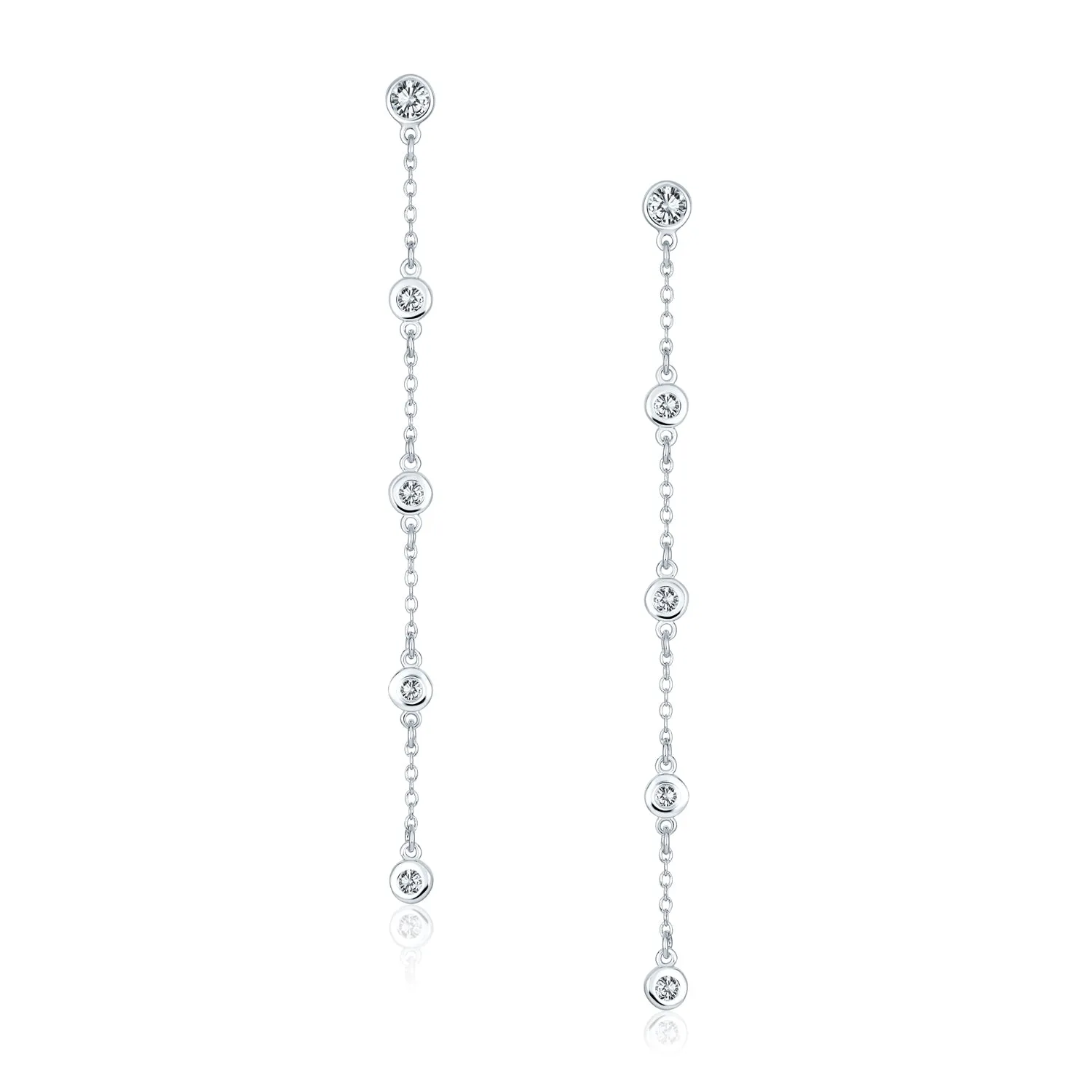 Classic Minimalist CZ Threader Dangle Chandelier Earrings in Sterling Silver