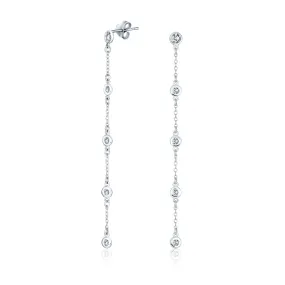 Classic Minimalist CZ Threader Dangle Chandelier Earrings in Sterling Silver