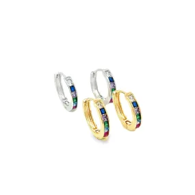 Colorful CZ Half Paved Tiny Huggies