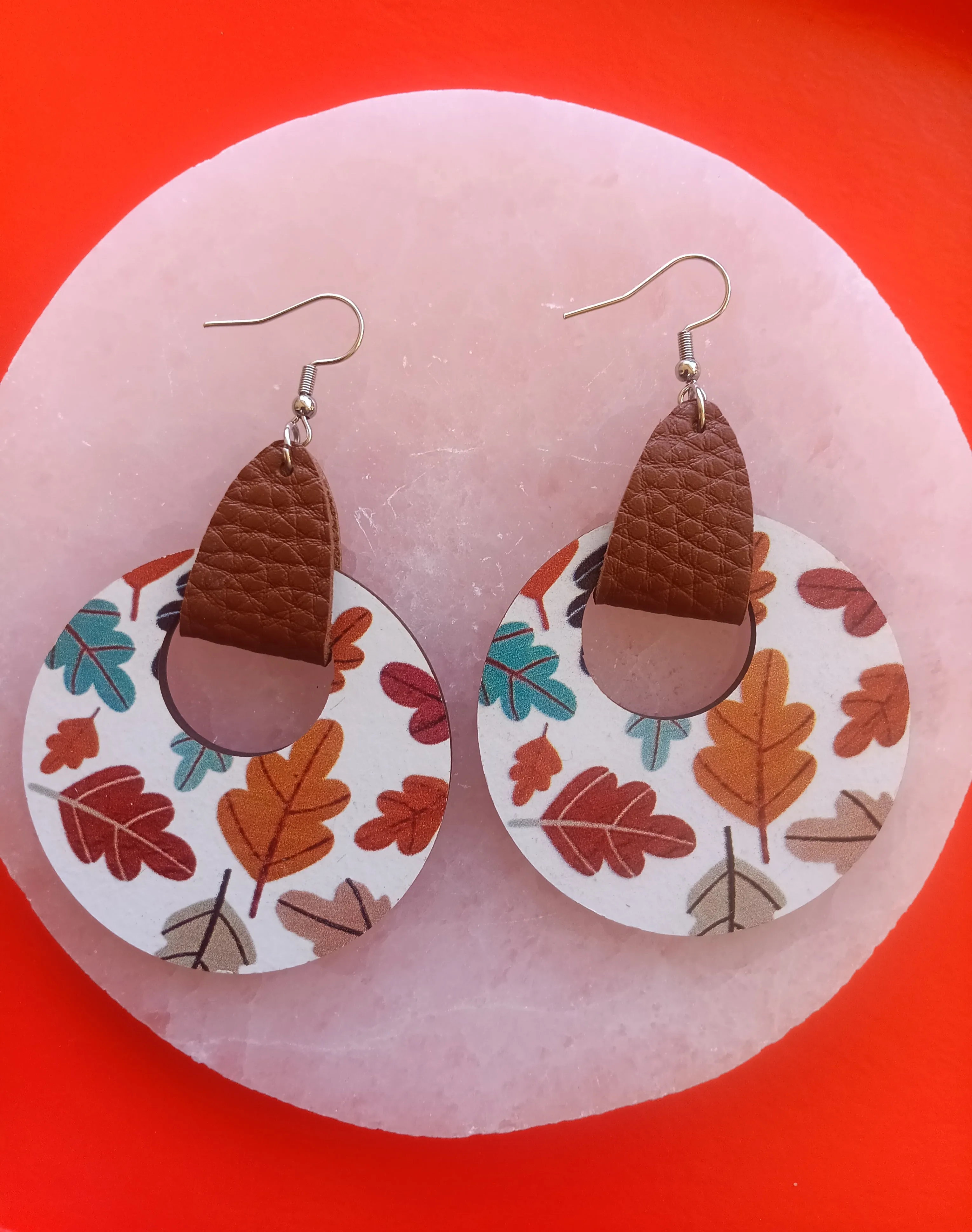 Colorful Hollow Circle Fall Leaves Earrings