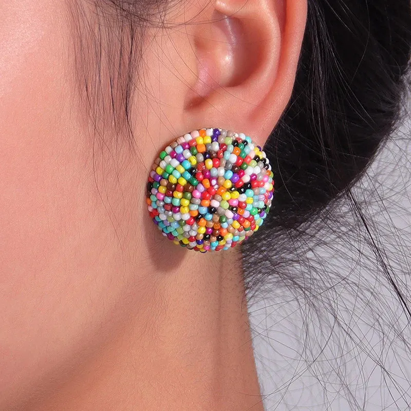 Colorful Tiny Bead Stud Earrings