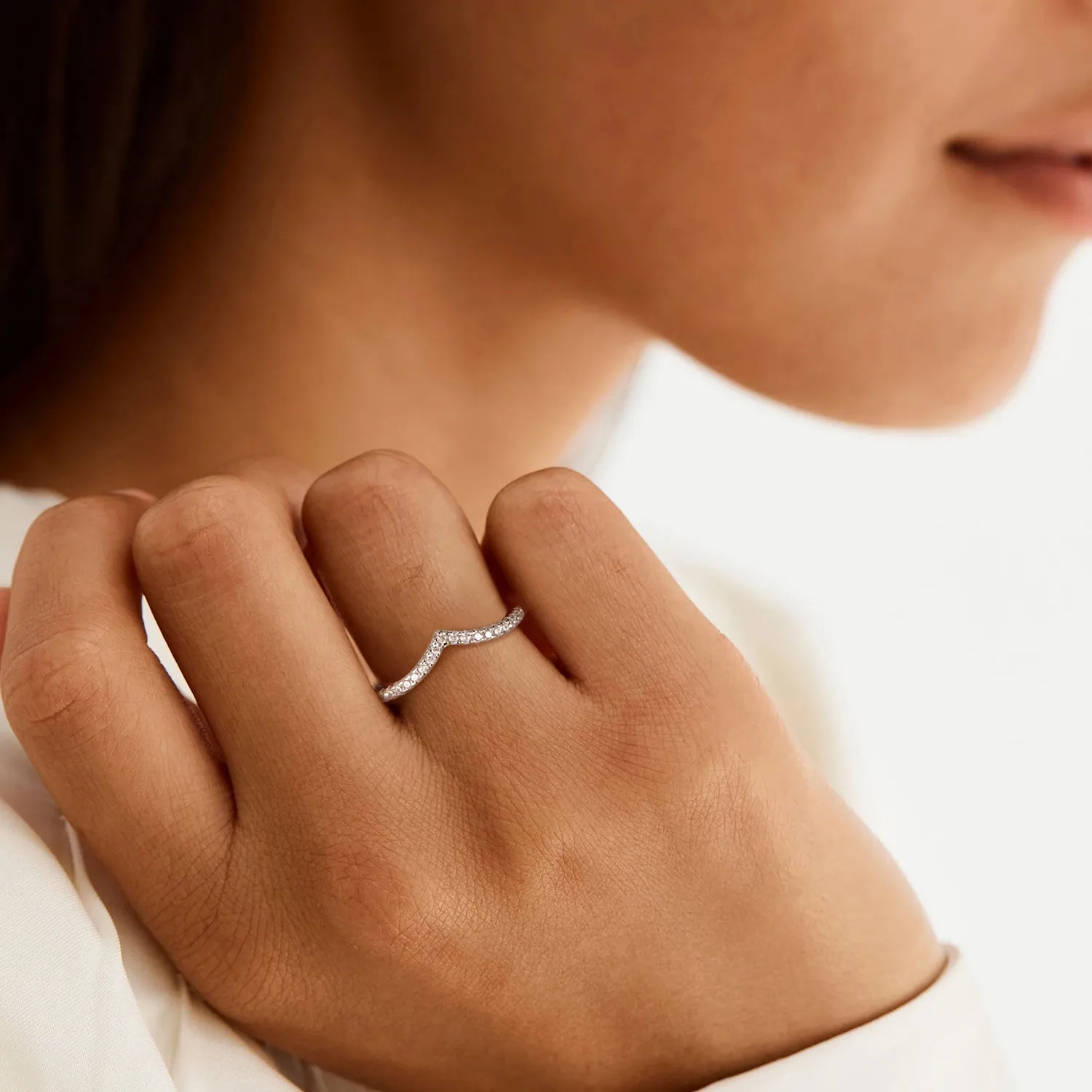 Crown Pointed V Shaped Chevron 925 Sterling Silver Stackable Ring