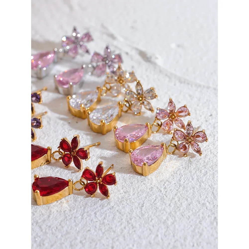 Cubic Zirconia Flower Bling Earrings.