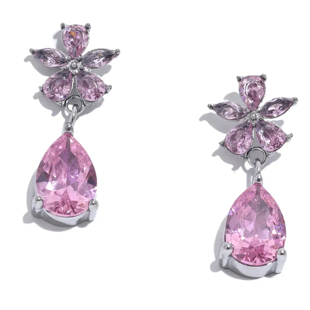 Cubic Zirconia Flower Bling Earrings.