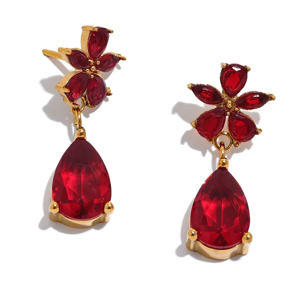 Cubic Zirconia Flower Bling Earrings.