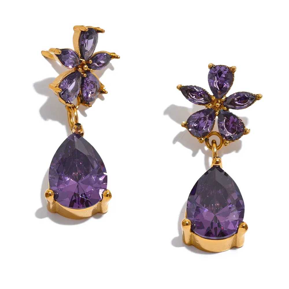 Cubic Zirconia Flower Bling Earrings.