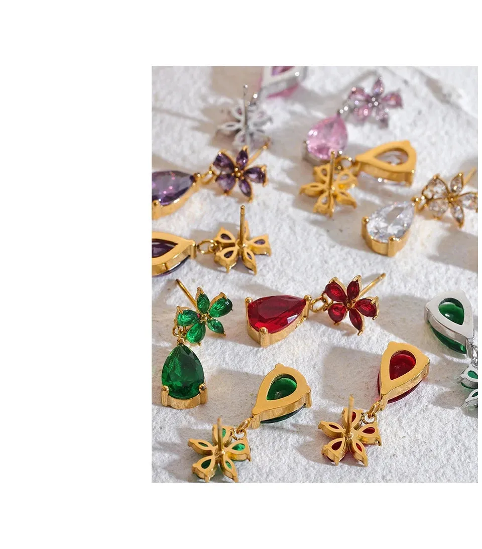 Cubic Zirconia Flower Bling Earrings.