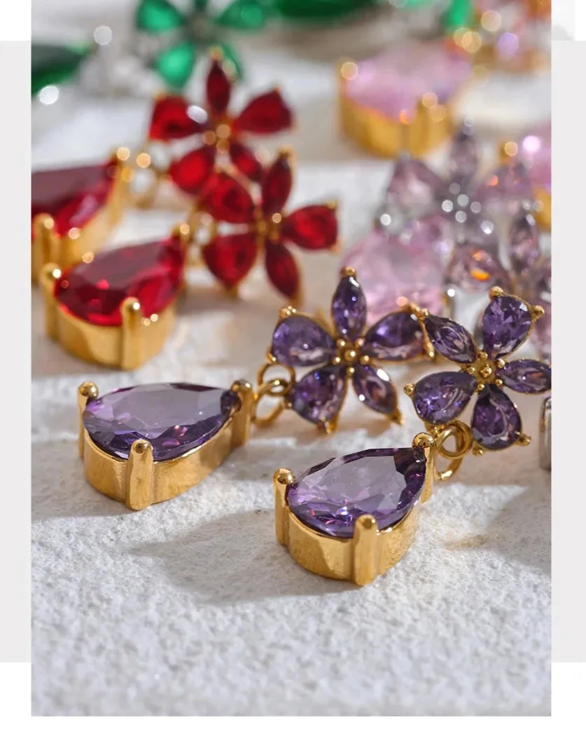 Cubic Zirconia Flower Bling Earrings.