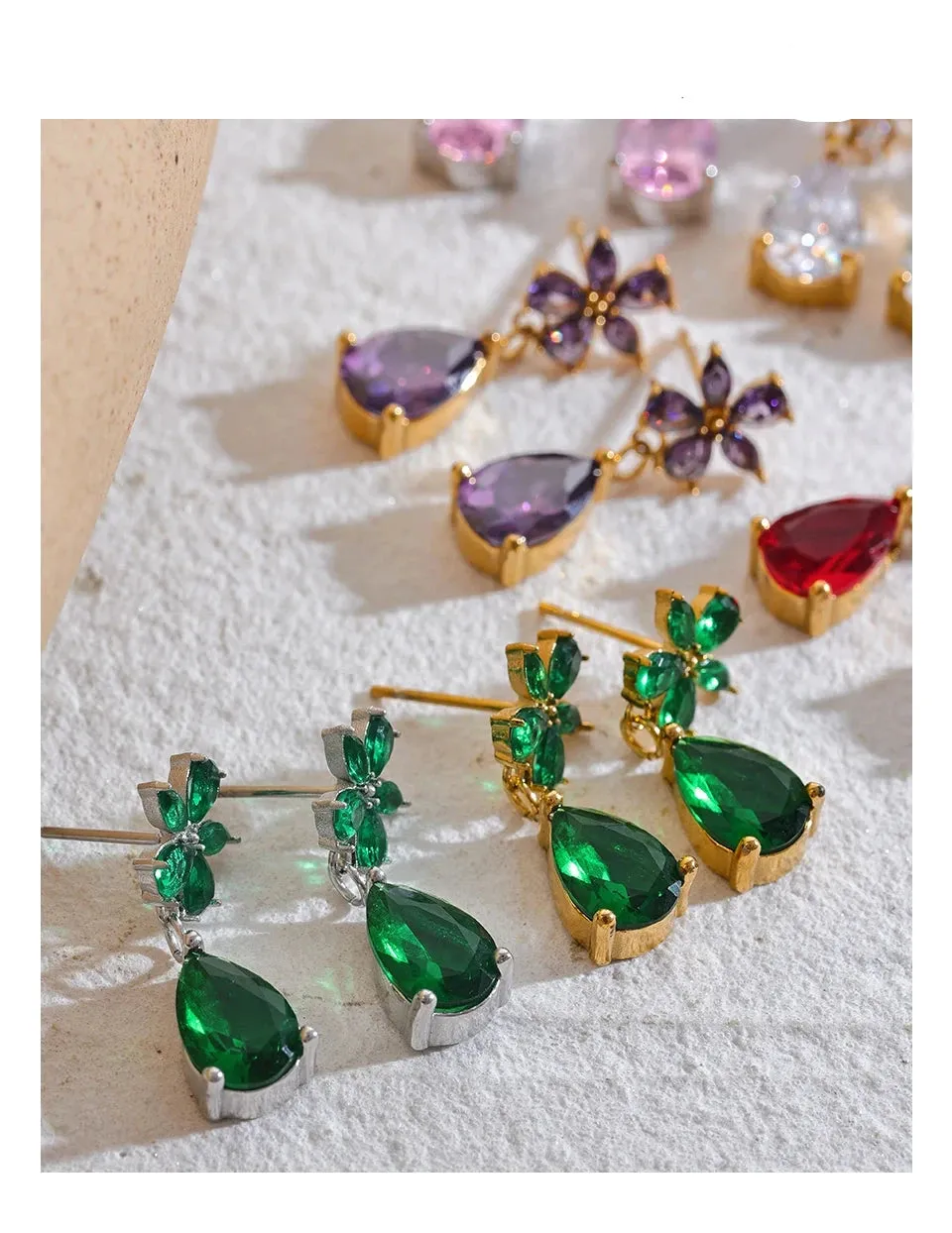 Cubic Zirconia Flower Bling Earrings.