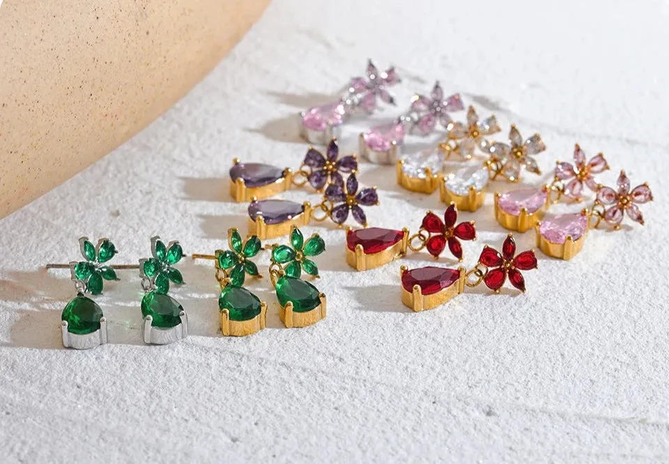 Cubic Zirconia Flower Bling Earrings.
