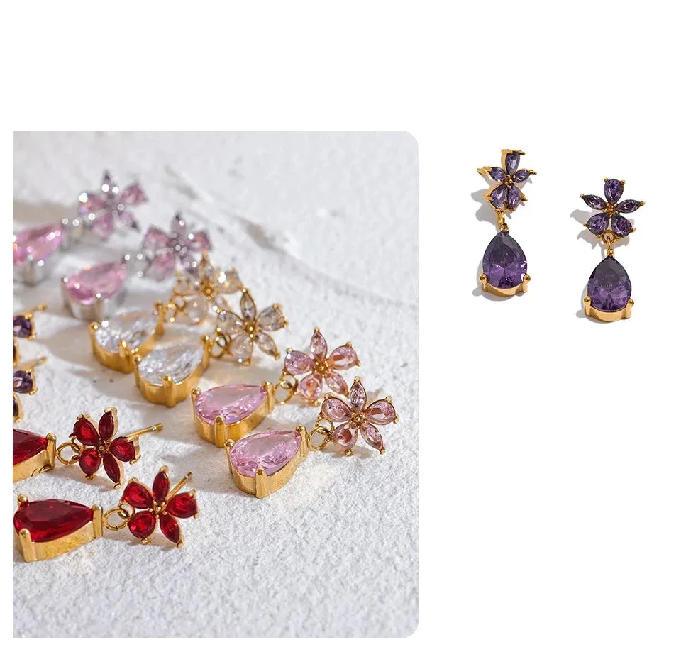Cubic Zirconia Flower Bling Earrings.