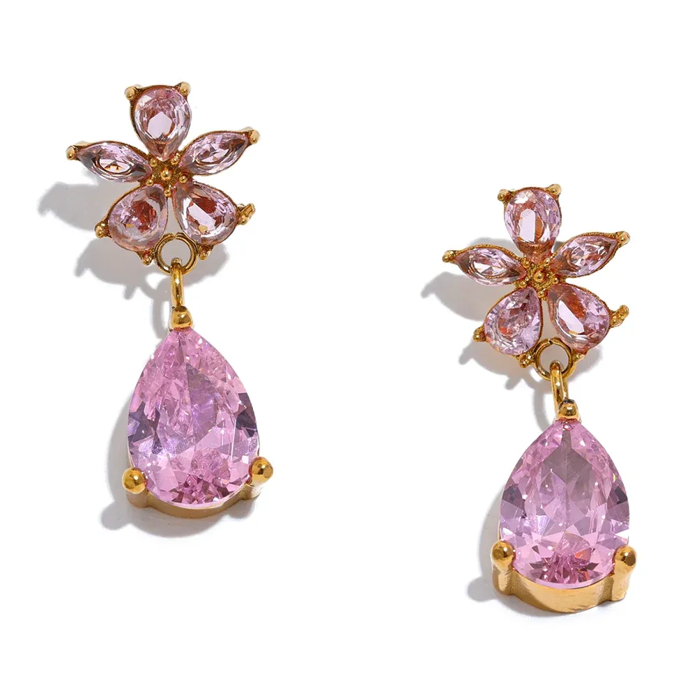 Cubic Zirconia Flower Bling Earrings.