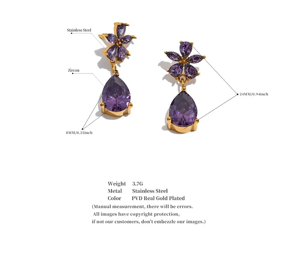 Cubic Zirconia Flower Bling Earrings.