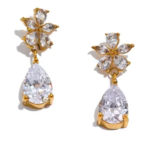 Cubic Zirconia Flower Bling Earrings.