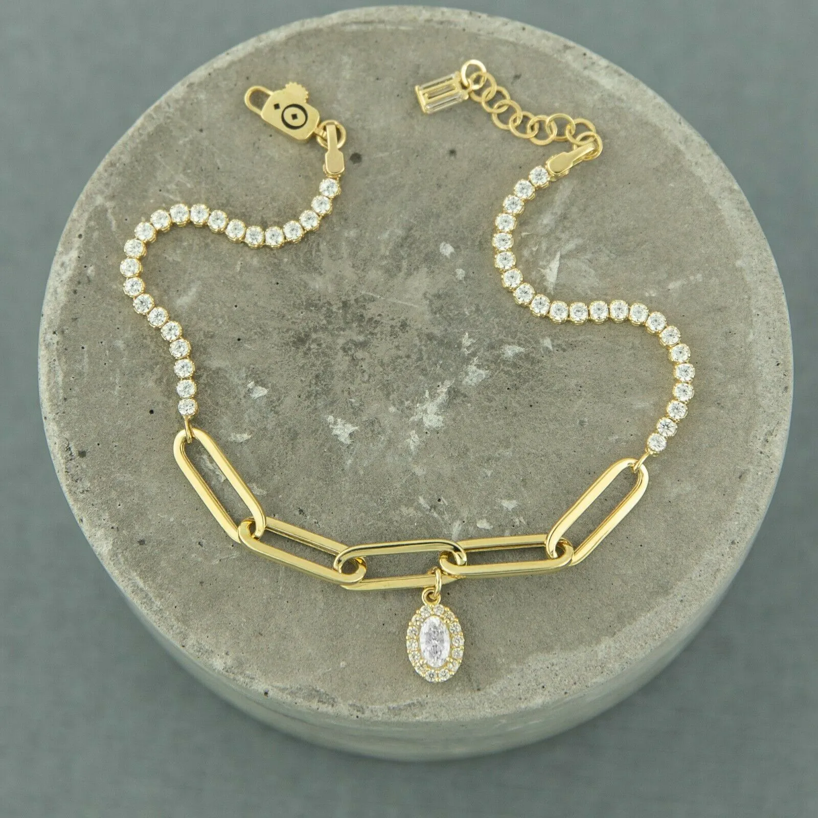 CZ Charm Paperclip Bracelet 14K Yellow Gold