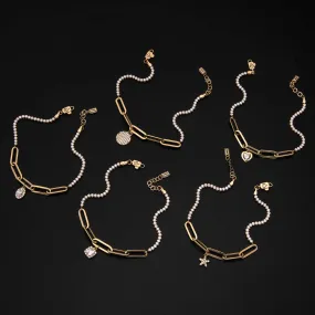 CZ Charm Paperclip Bracelet 14K Yellow Gold