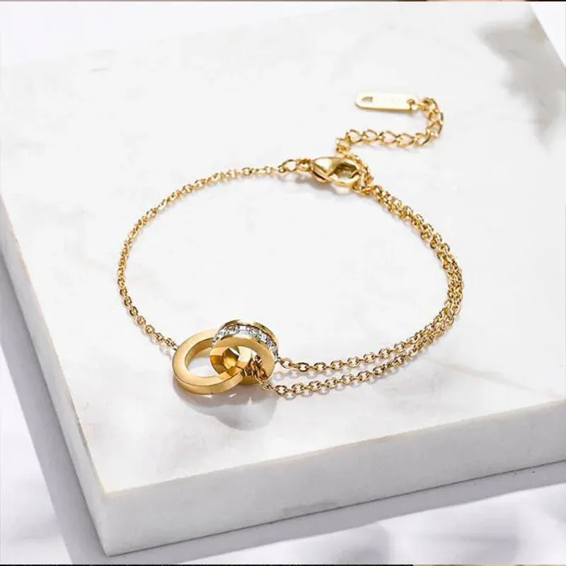 Dazzling Luxury Roman Numbers Stainless Steel Crystal Charm Bracelets for Women Girls Fashion Jewelry Accessories