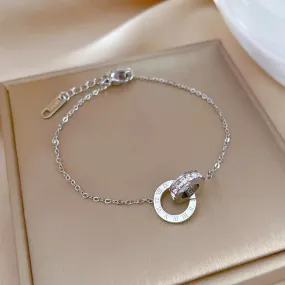Dazzling Luxury Roman Numbers Stainless Steel Crystal Charm Bracelets for Women Girls Fashion Jewelry Accessories