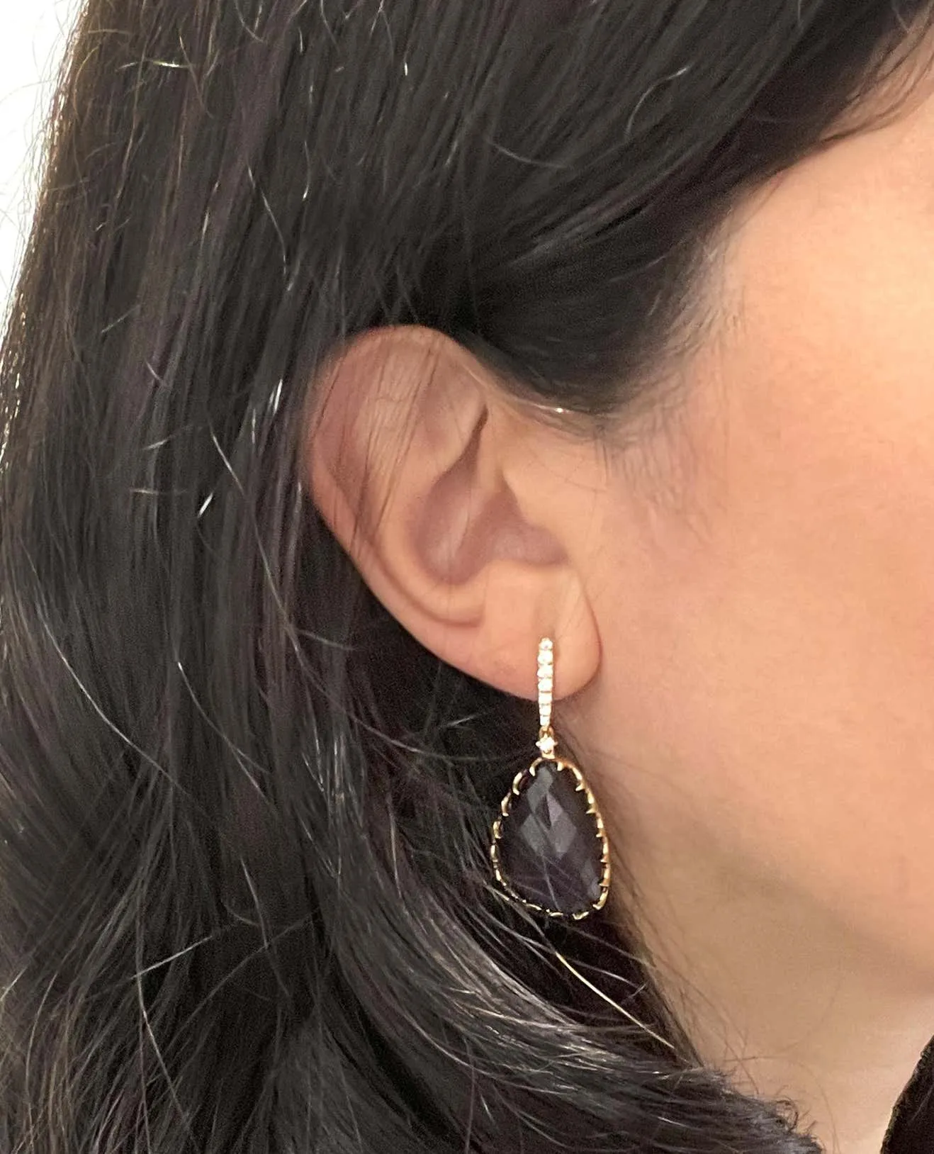 Doves Rose Gold Earrings with Amethyst Over Hematite