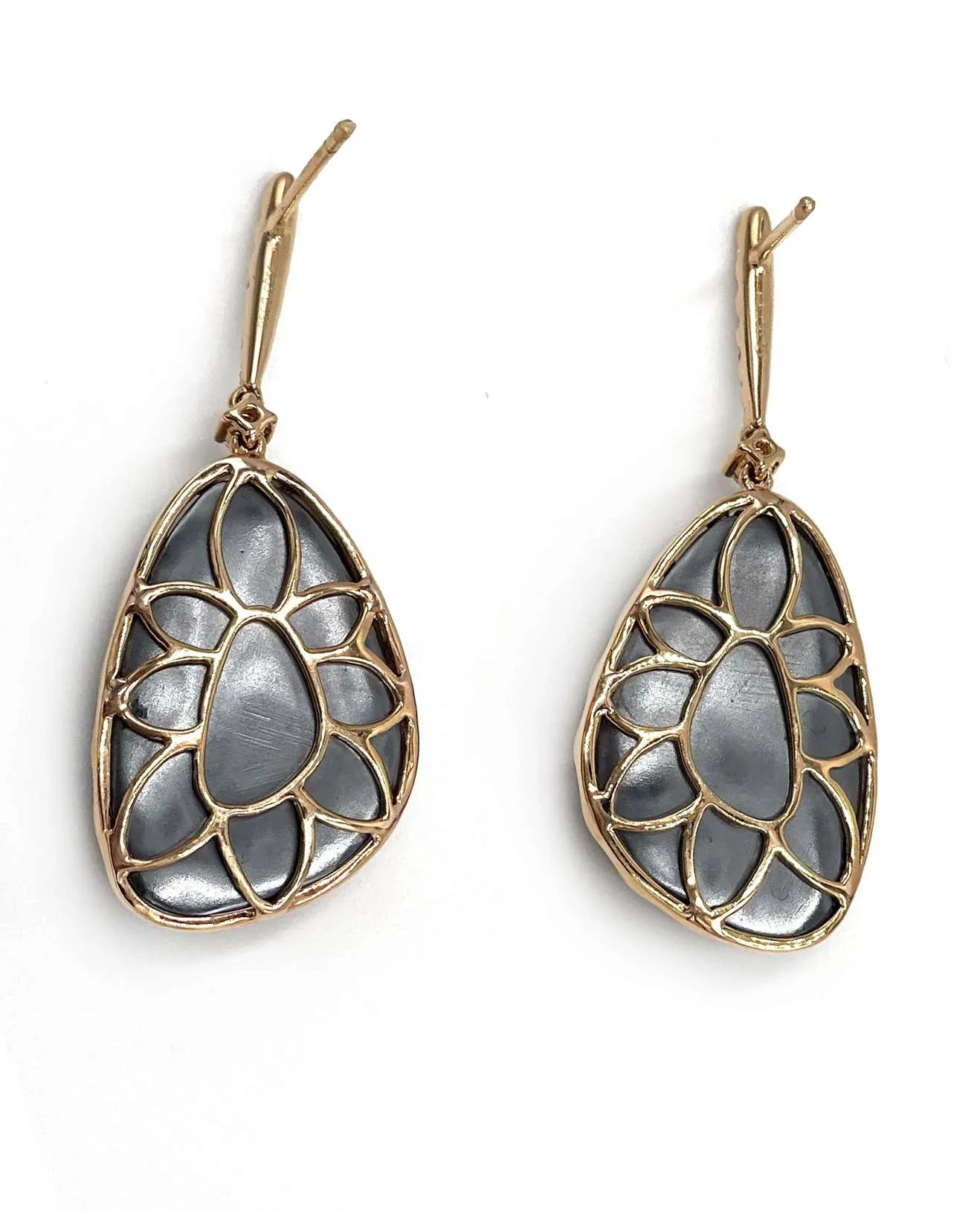 Doves Rose Gold Earrings with Amethyst Over Hematite