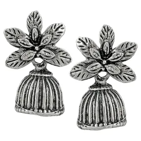 Floral Shape Silver Oxidized Traditional Small Dangle Jhumka Earrings
