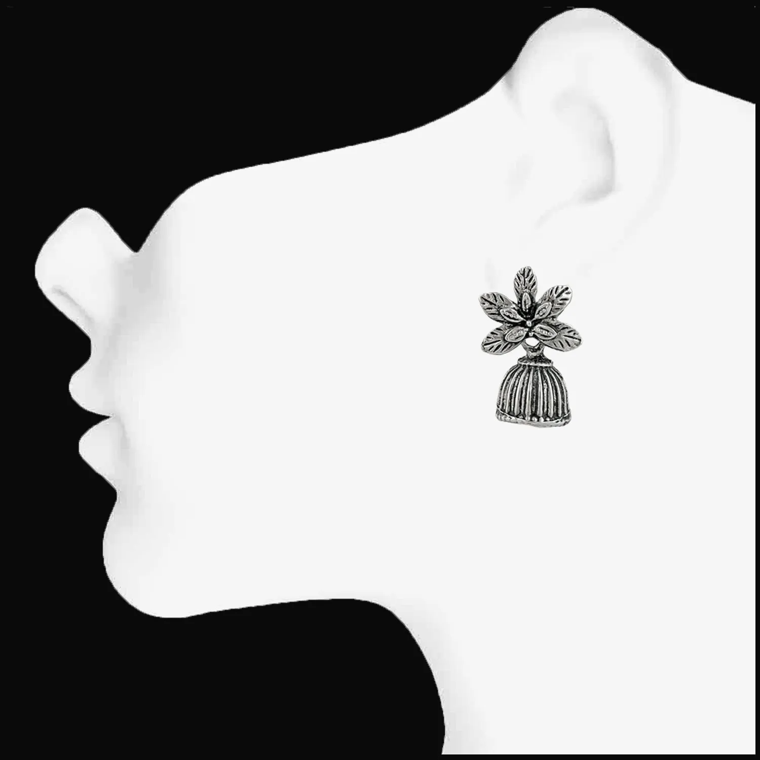 Floral Shape Silver Oxidized Traditional Small Dangle Jhumka Earrings