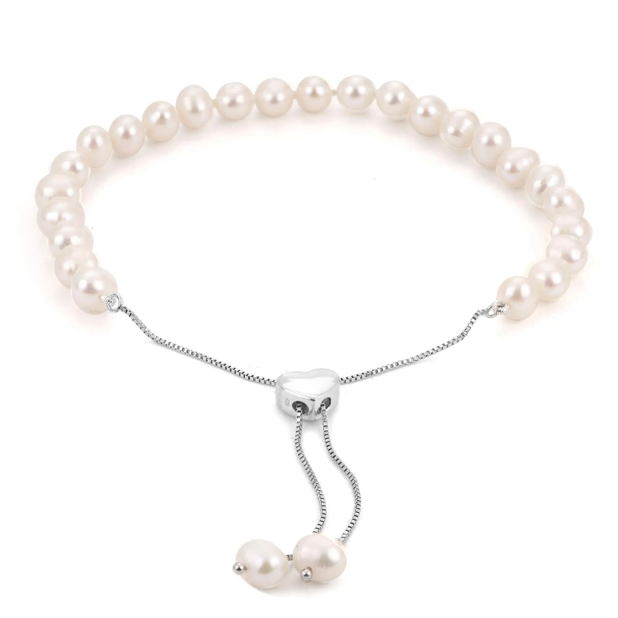 Freshwater Cultured Pearl Heart Clasp Adjustable Bolo Bracelet