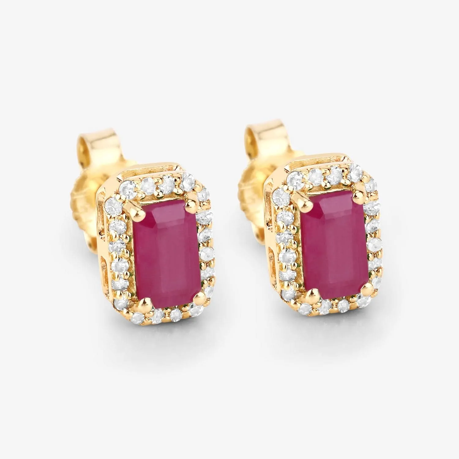 Genuine Ruby and White Diamond 14K Yellow Gold Earrings