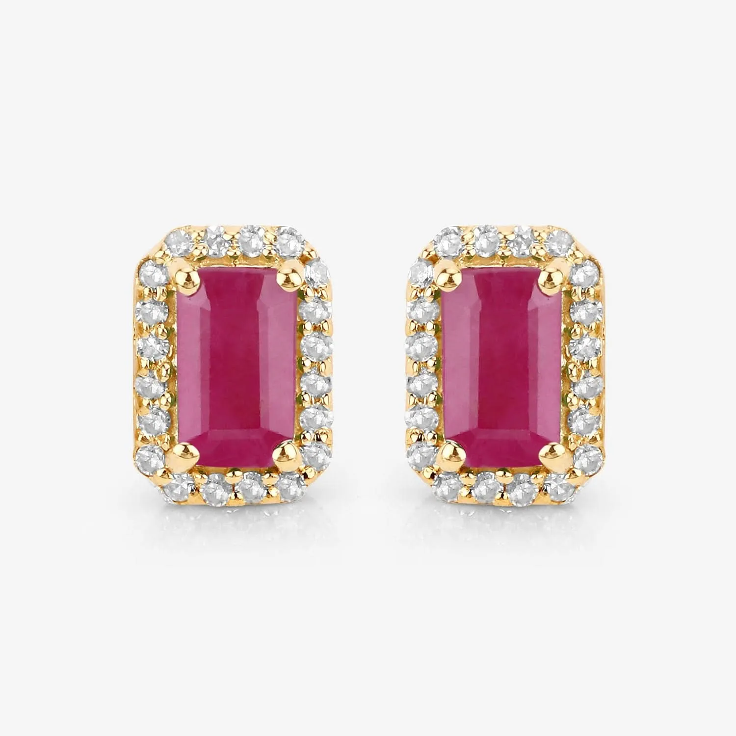 Genuine Ruby and White Diamond 14K Yellow Gold Earrings