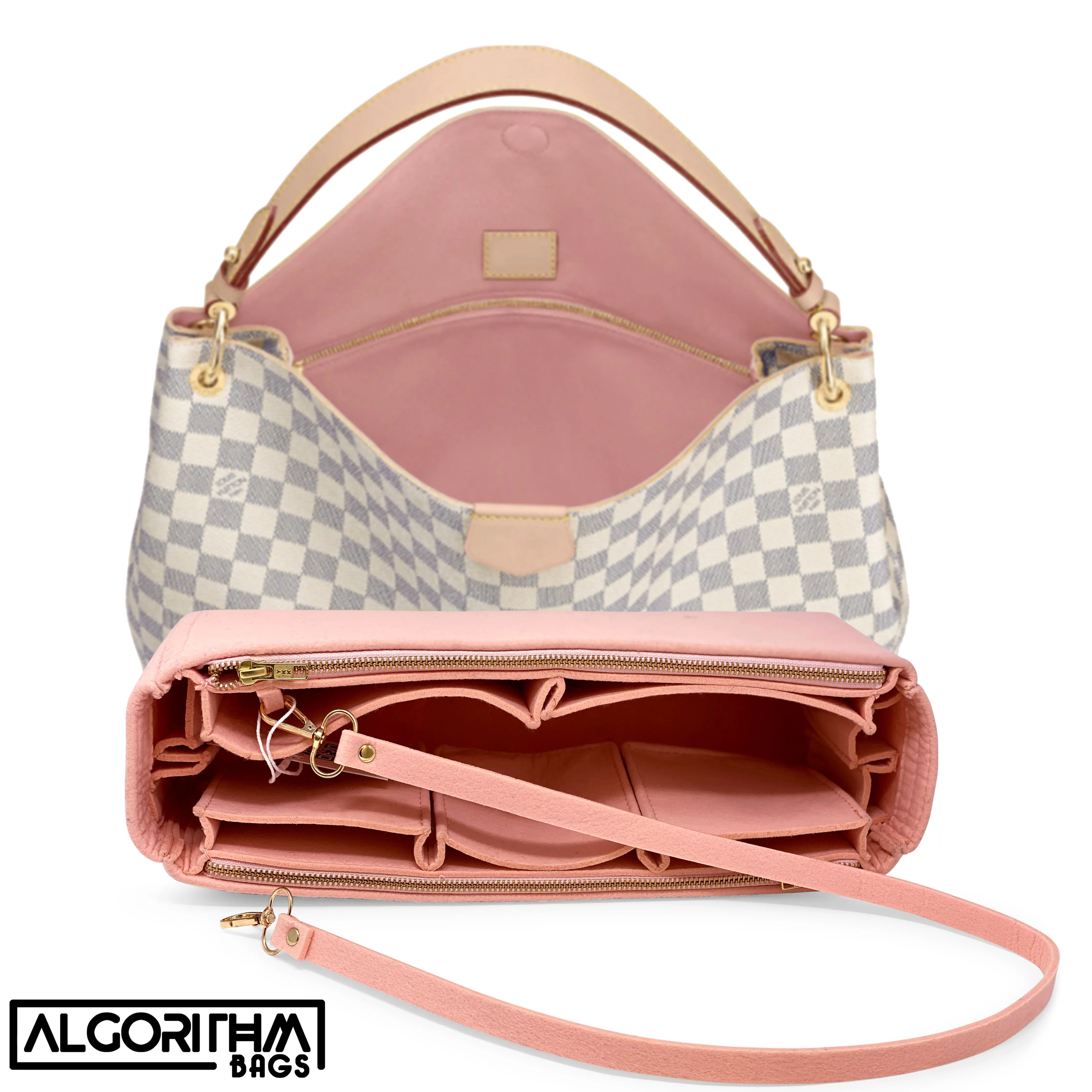 Graceful PM LV Purse Organizer Insert, Rose Ballerine, 3mm Felt, Shaper/Liner/Protector, Only @AlgorithmBags® for Louis Vuitton