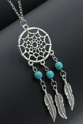 Graceful Turquoise Fringed Feather Ladies' Silver Necklaces