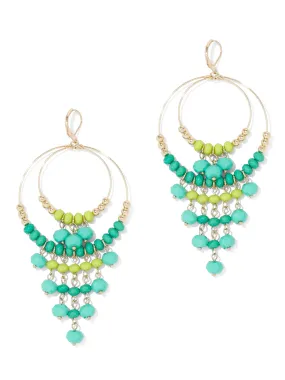 Green Beaded Hoop Drop Earring