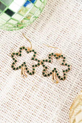 Green Crystal and Goldtone Shamrock Earrings