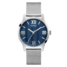 Guess Campbell Silver Mesh Bracelet Blue Dial Quartz Watch for Gents - GW0214G1
