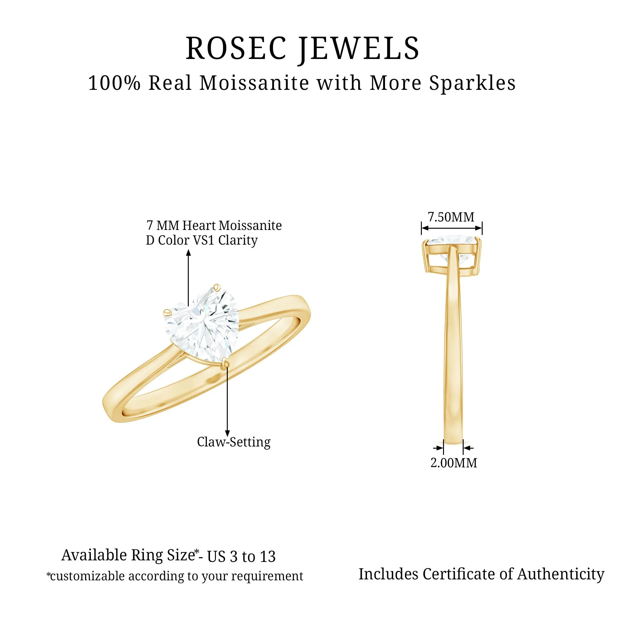 Heart Shape Moissanite Simple Solitaire Ring