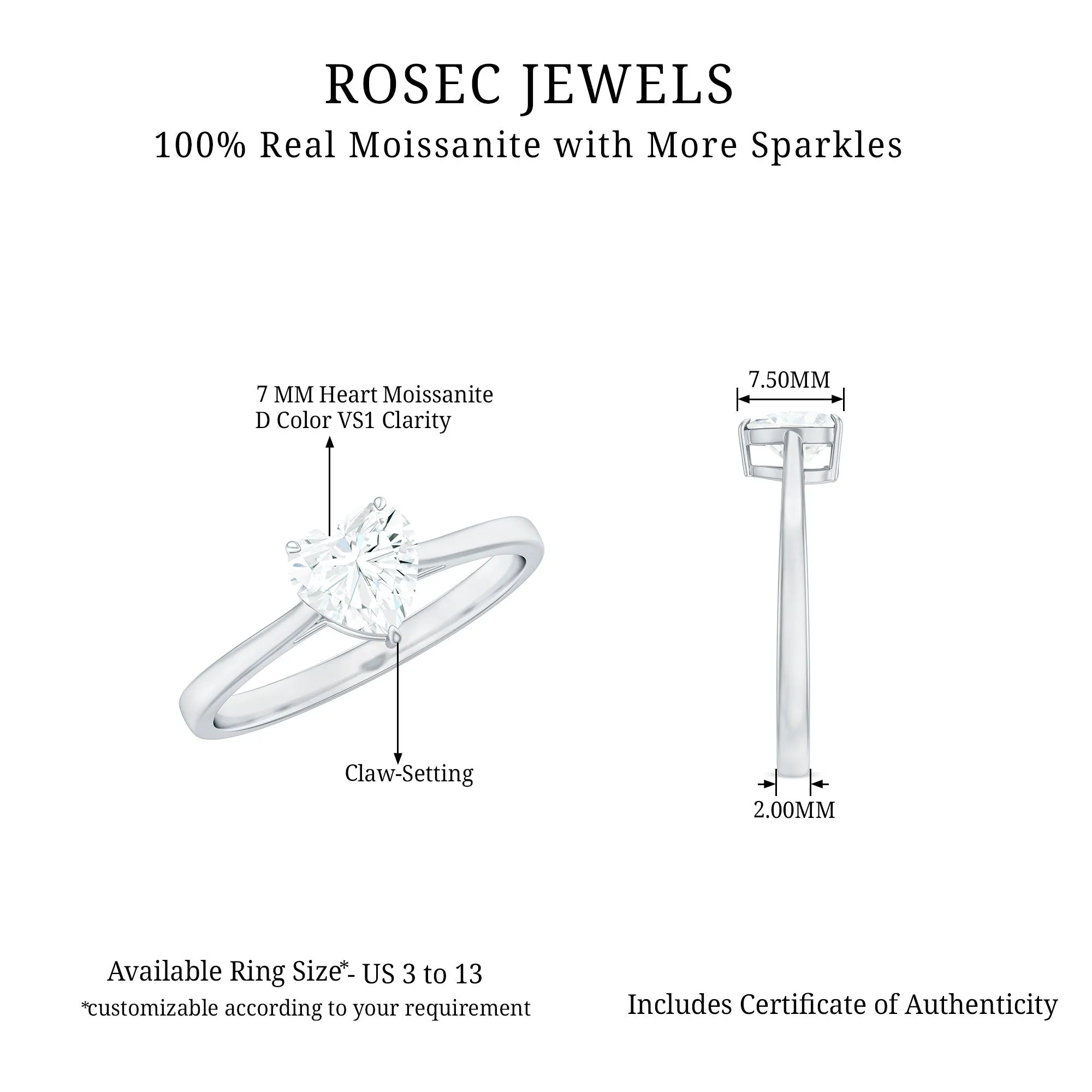 Heart Shape Moissanite Simple Solitaire Ring