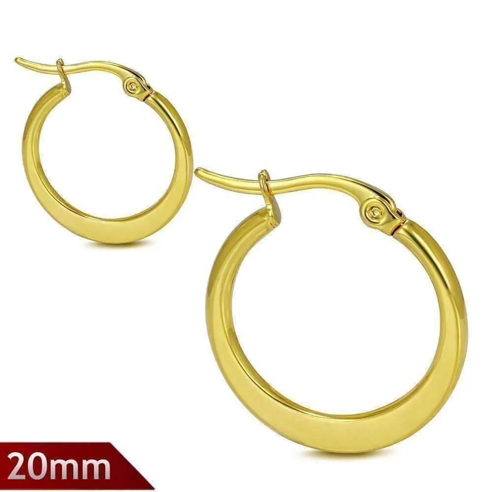 Highly Polished Gold Plated Stainless Steel 316 Hoop Earrings Available in Two Sizes