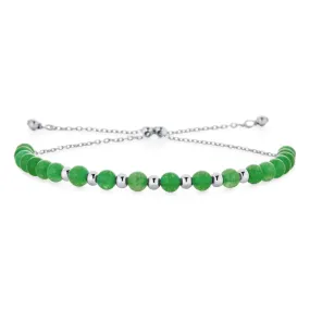 Light Green Jade Strand Bracelet - Genuine Gemstone Minimalist Sterling Silver 6-7"