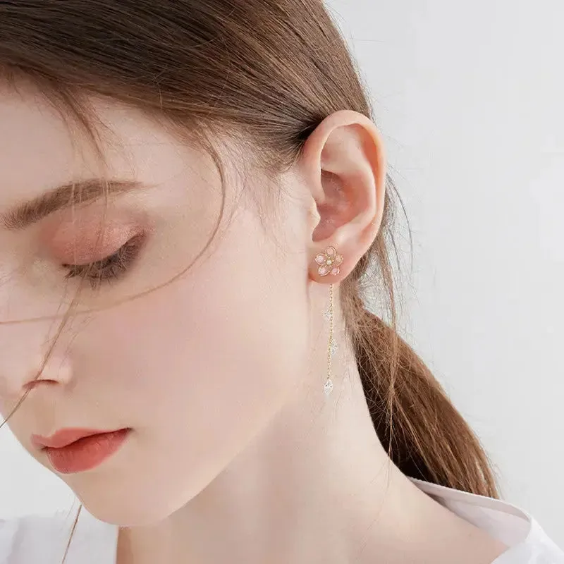 LOVCIA Women's Trendy Luxury Sense Cherry Blossom Tassel Earrings