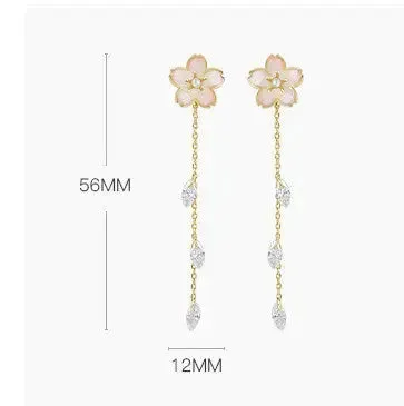 LOVCIA Women's Trendy Luxury Sense Cherry Blossom Tassel Earrings