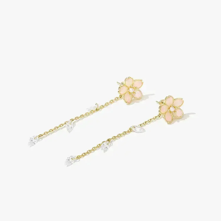 LOVCIA Women's Trendy Luxury Sense Cherry Blossom Tassel Earrings