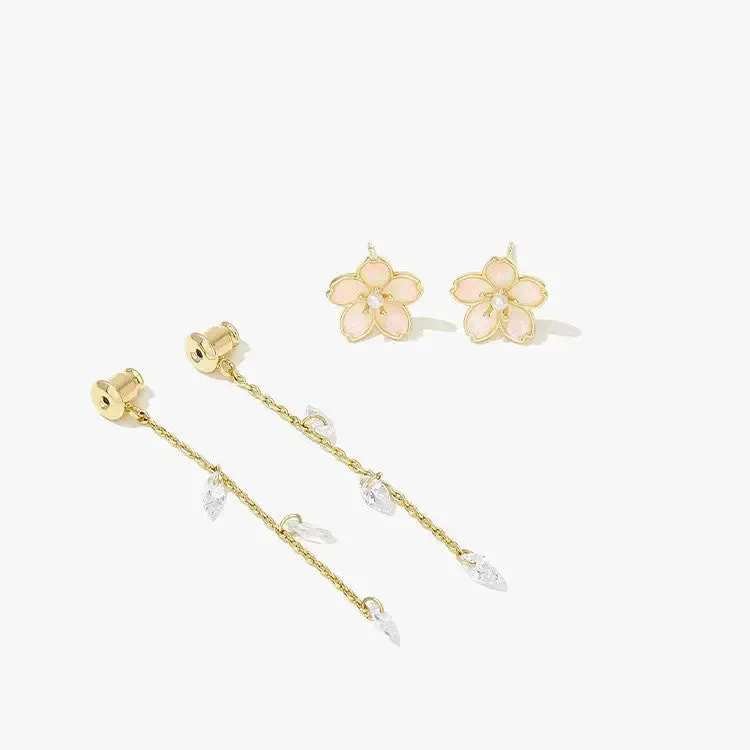 LOVCIA Women's Trendy Luxury Sense Cherry Blossom Tassel Earrings