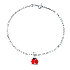 Lucky Red Ladybug Charm Anklet Ankle Bracelet Sterling Silver 9.75 Inch