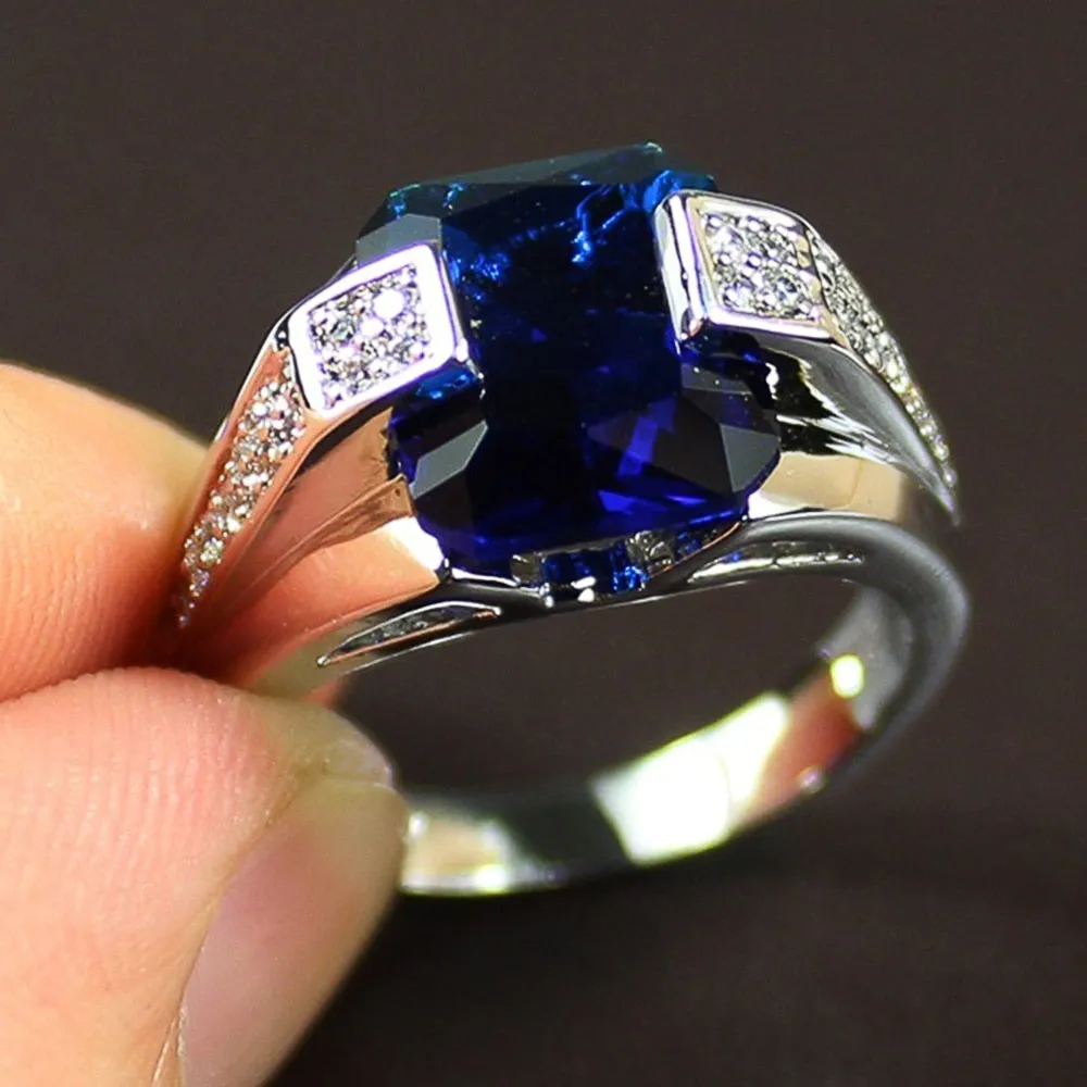 Luxury Deep Blue Solitaire Rings for Women
