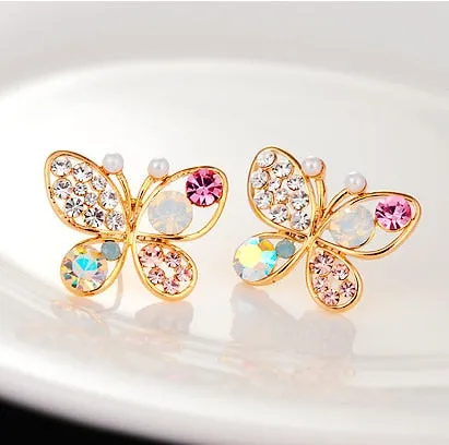 Luxury Hollow Shiny Colorful Crystal Simulated Pearl Earrings